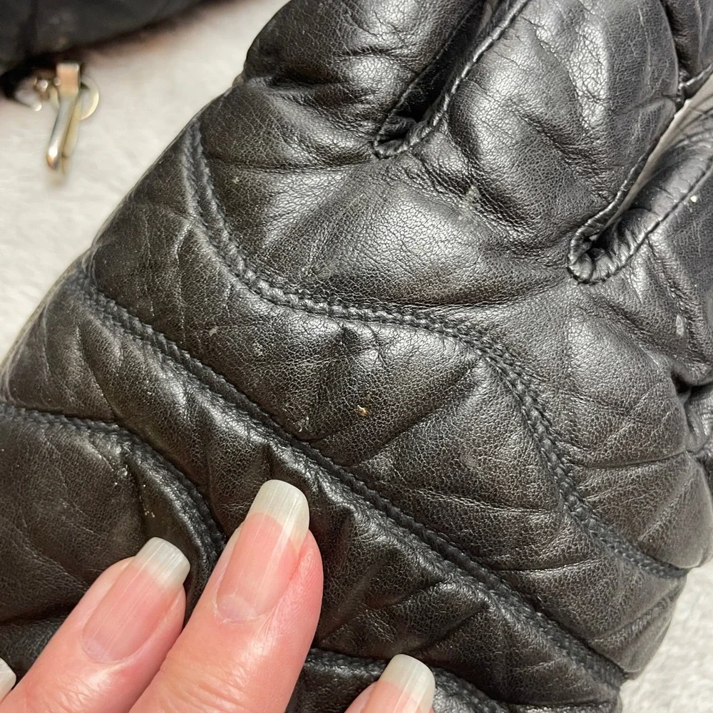 Vtg Olympia Sports Womens Leather Gauntlet Gloves Sz XL Black Cowhide Faux Fur